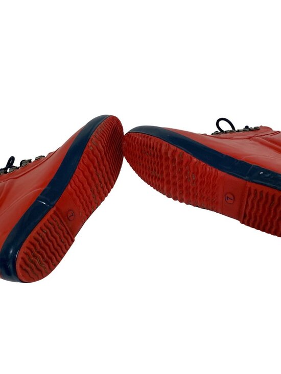 Vintage Lands End Womens Size 7 Red Blue Rain Boot Rainboots Ankle Lace Tie Up - Picture 5 of 6